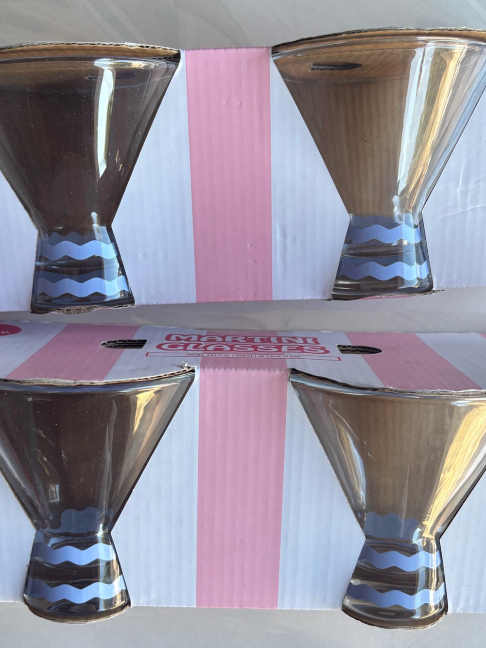 Set of Clear Striped Glass Martini Cups - Pack of 4